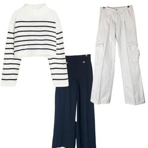 H&M Set of 3 pieces White Jeans  + Boxy Top + Wide Leg Cropped Pant